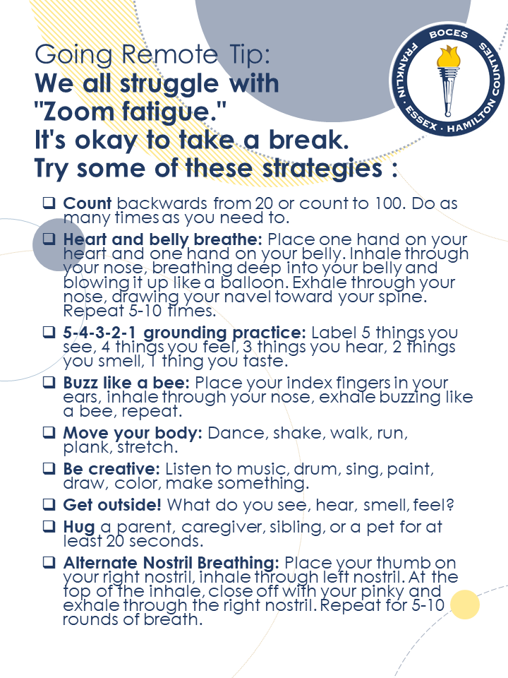Strategies to deal with zoom fatigue for remote teachers