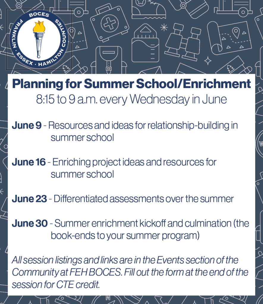 Wednesdays in June planning for summer school/enrichment