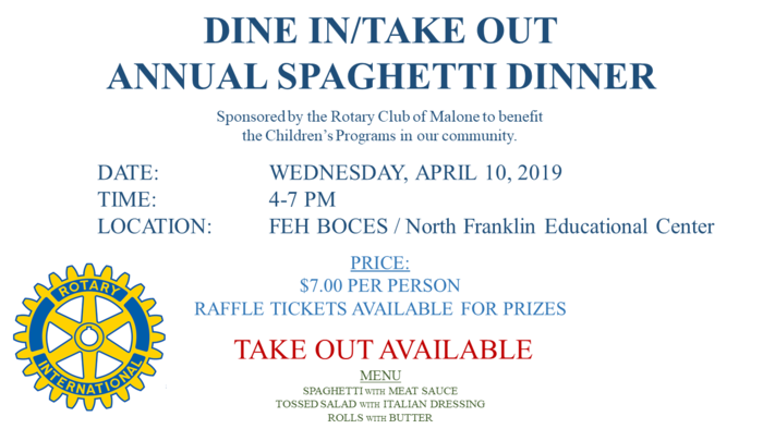 DINE IN/TAKE OUT ANNUAL SPAGHETTI DINNER 